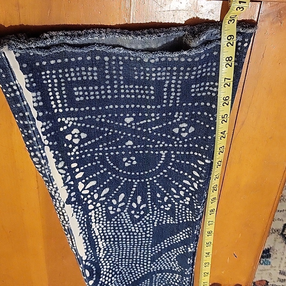 Free People Bali Flare Jeans Size 24 Bohemian Print Low Rise Raw Hems